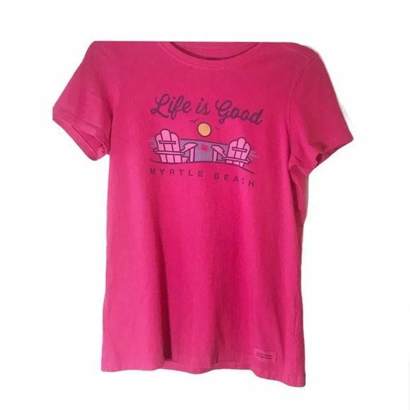 Life is Good Pink Crusher Tee‎ Size Small Myrtle Beach Barbie Pink Vacay Ocean S - Picture 1 of 7